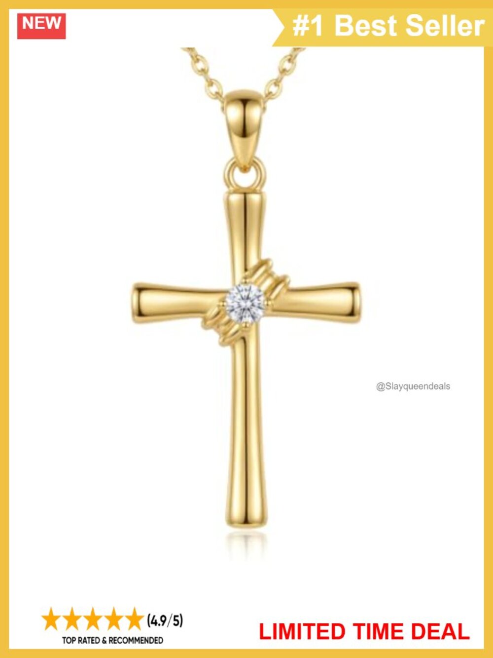 14K Gold Plated Cross Necklace Cubic Zirconia Pendant Women Christian Gift